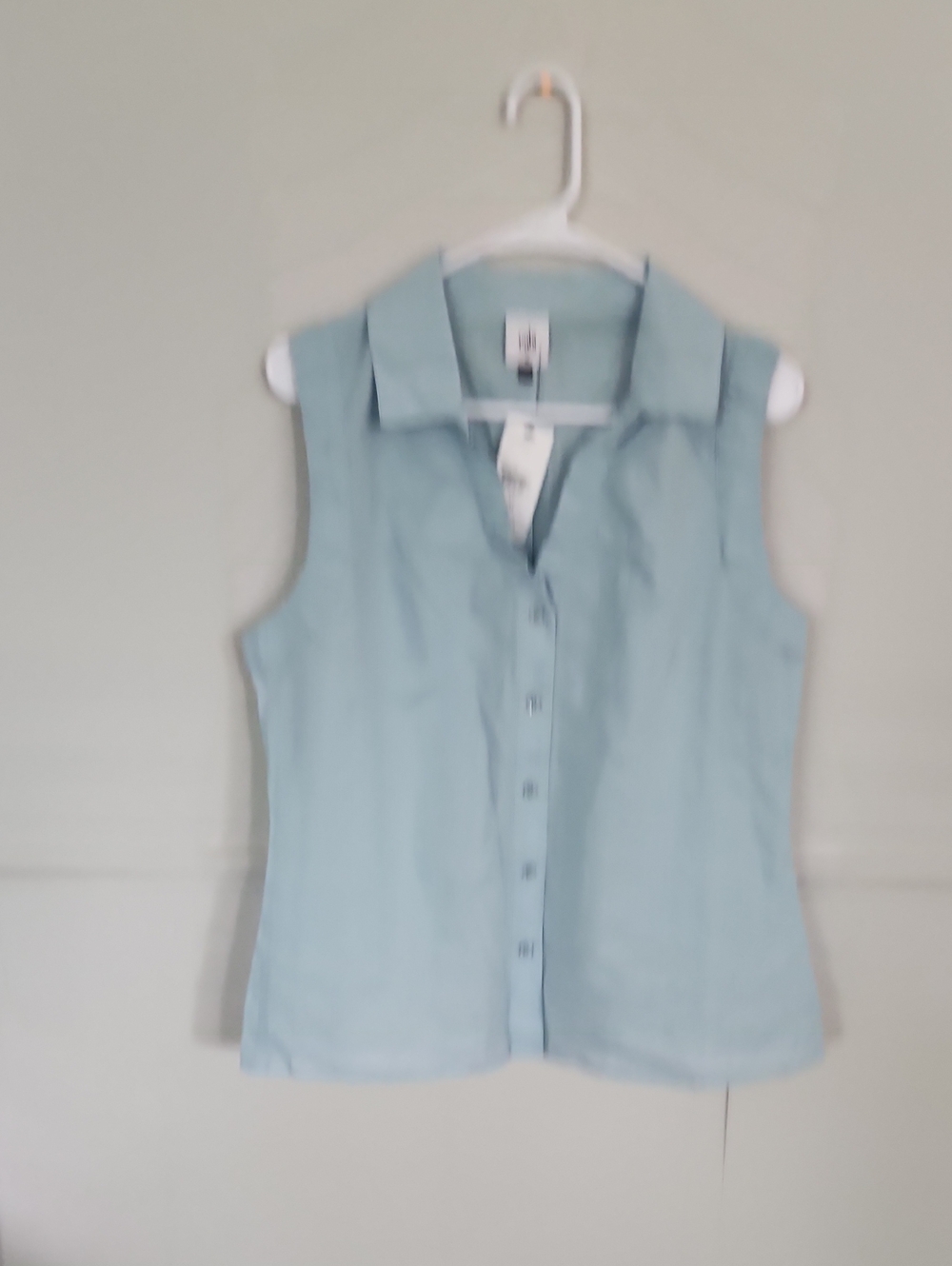 CAbi Sleeveless Button-Down Top in Light Blue